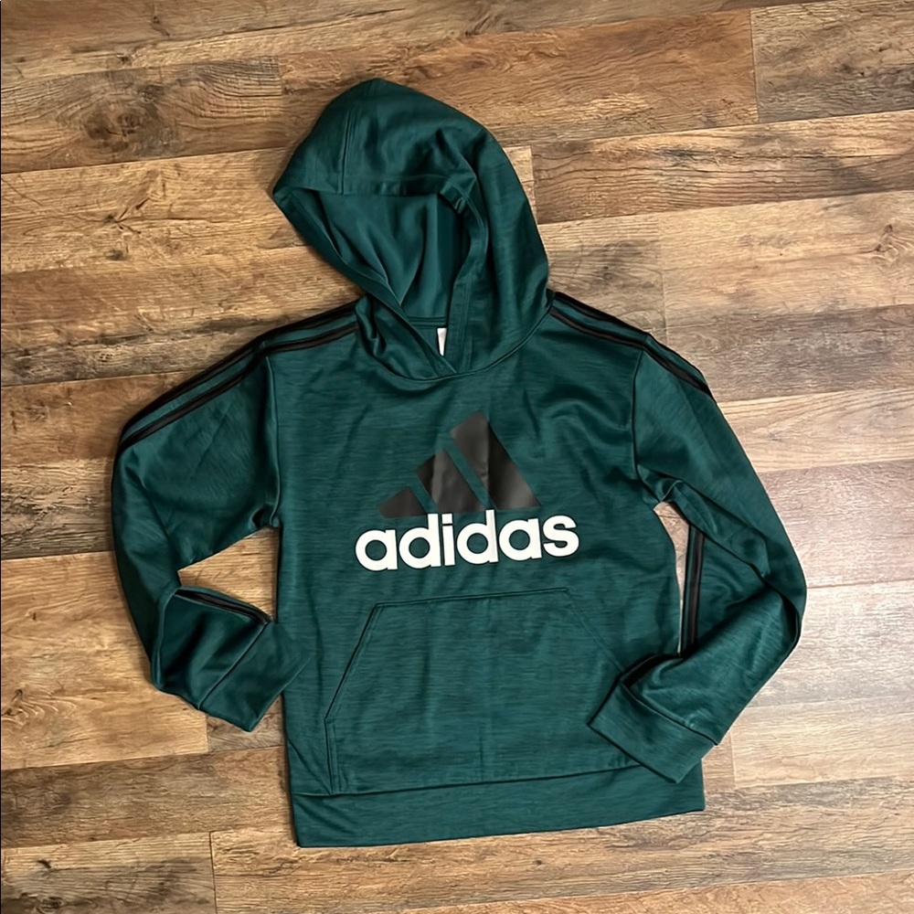 Adidas Kids Green Hoodie with Black Accents